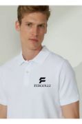 Yakası Düğmeli Yakalı Pike Baskılı T-Shirt - Beyaz resmi